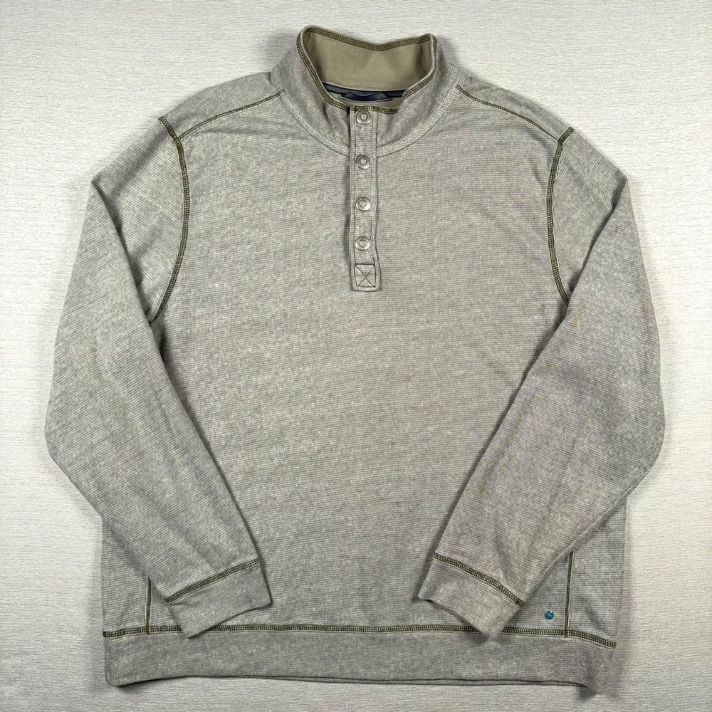 Tommy Bahama 1/4 Snap Mock Sweatshirt Mens XXL Grey Green Cotton Poly Stretch